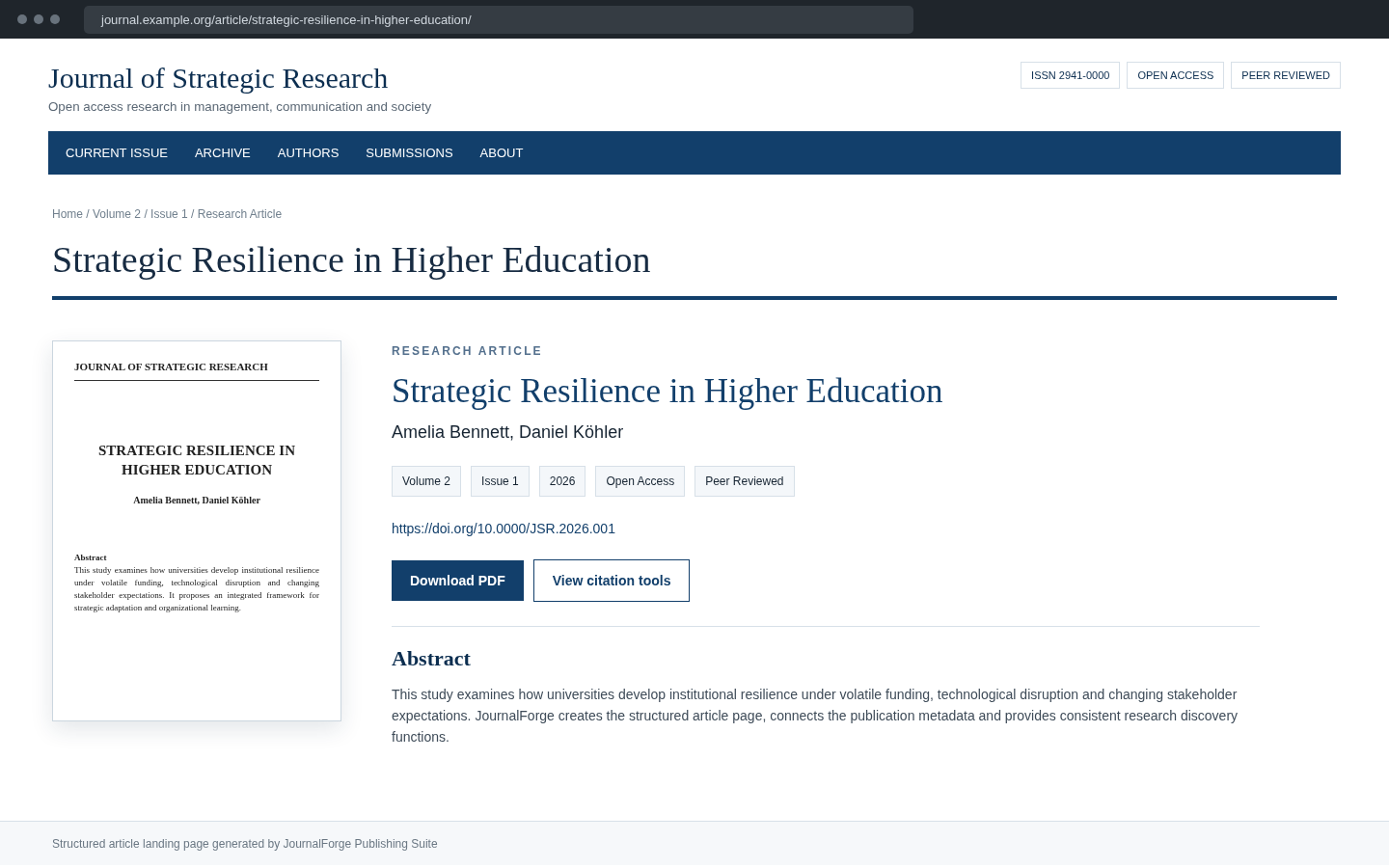 Structured academic article landing page